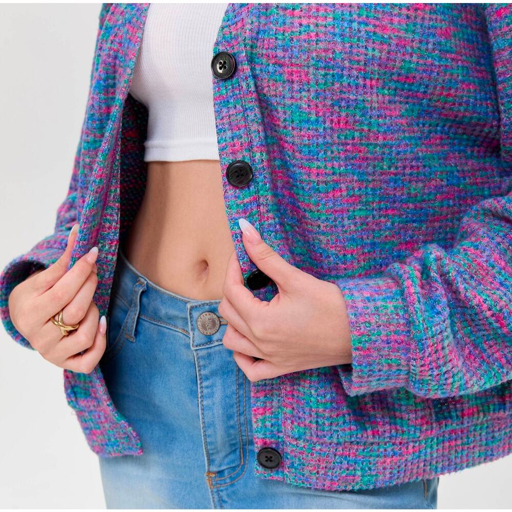 Wild Fable Purple Abstract V Neck Button Cardigan Small - Picture 5 of 15